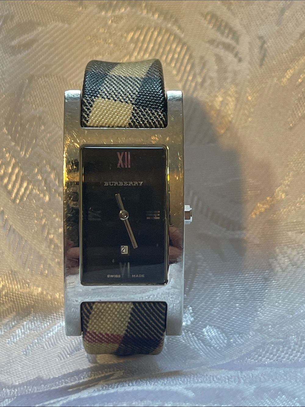 Burberry Rectangular Black Dial Watch with Signature Check Strap